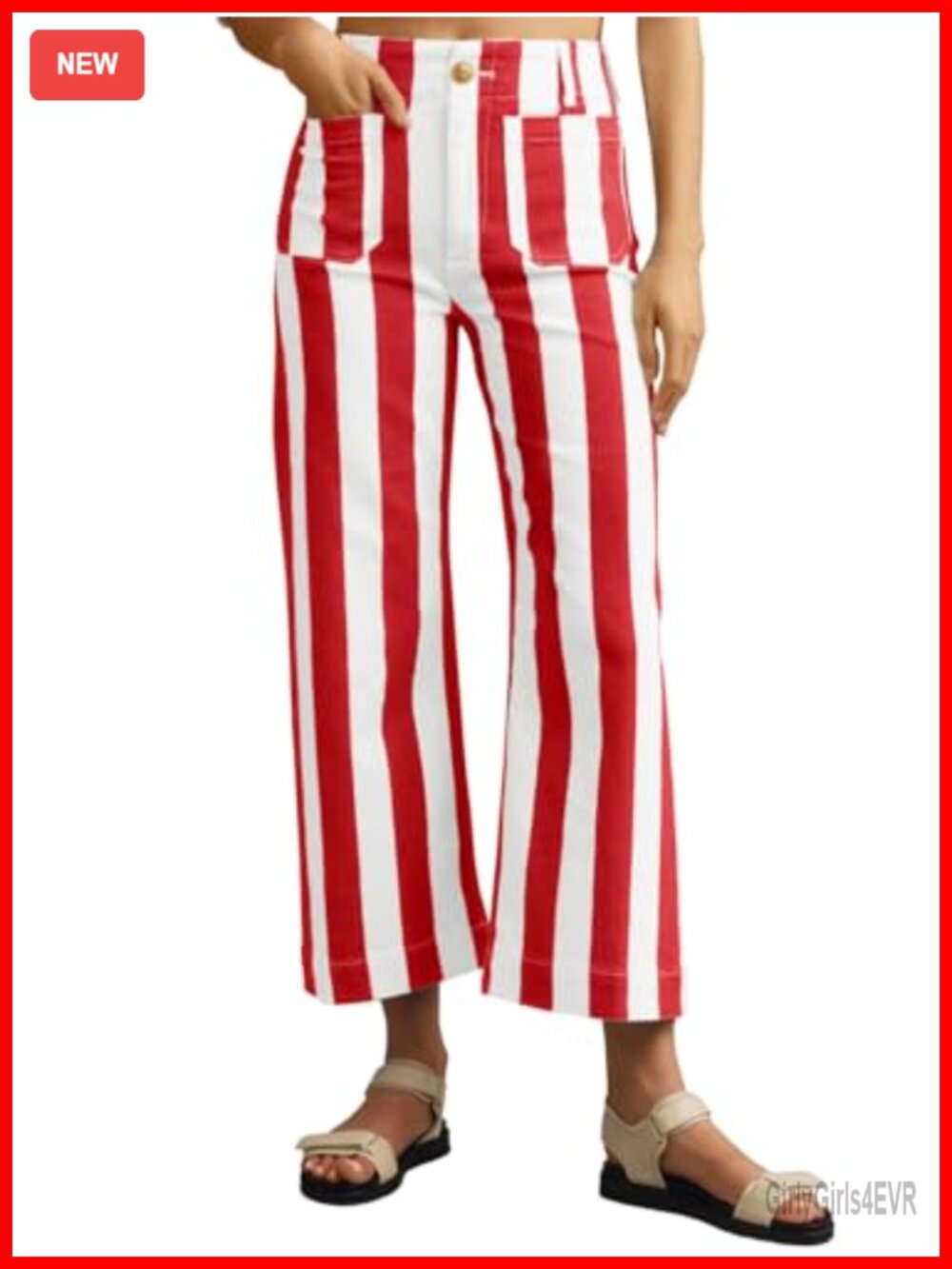 Wide Leg High Waisted Striped Jeans with Pockets
